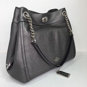 NEW Coach Edie Turnlock Metallic Silver Purse